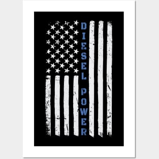 Diesel Power American Flag USA Thin Blue Line Posters and Art